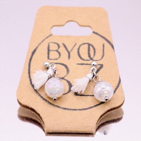 SANTORINI SHIMMER | Oorbellen | wit | craquelé kwarts | rvs