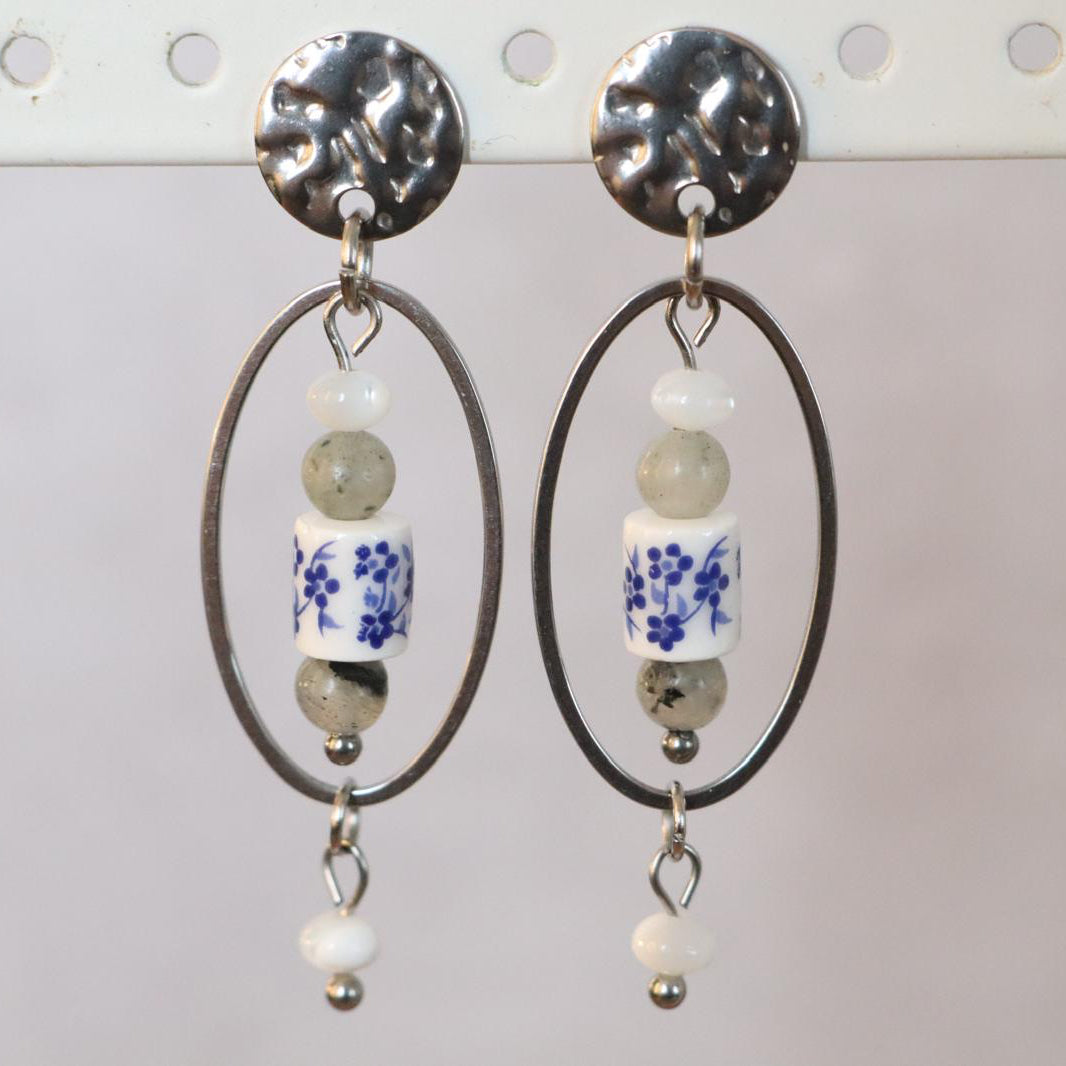 HARBOR DELFT | Oorbellen | blauw wit | rvs