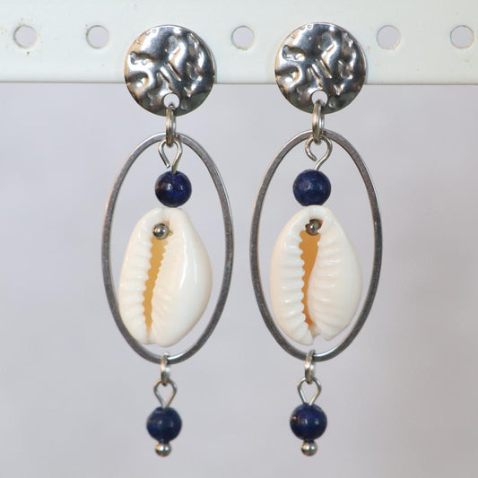 ZAKYNTHOS SHELL | Oorbellen | schelp & lapis lazuli | rvs