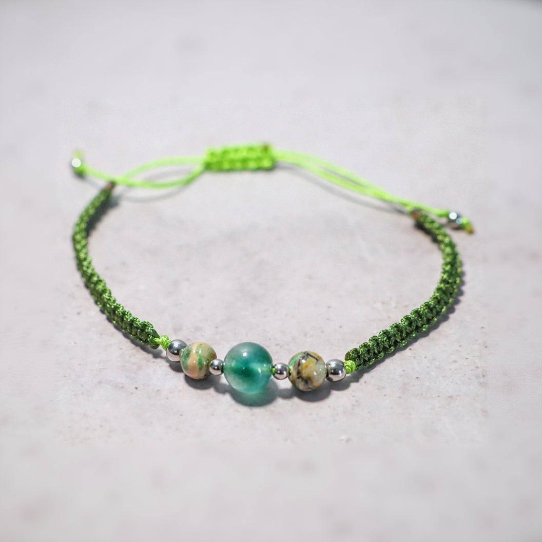 FOREST SHADE | Macramé armband | donkergroen | zilver