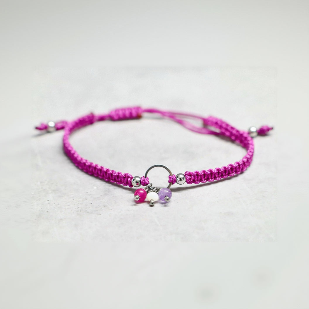 FUCHSIA TRIO | Macramé armband | fuchsia | tricolor | zilver