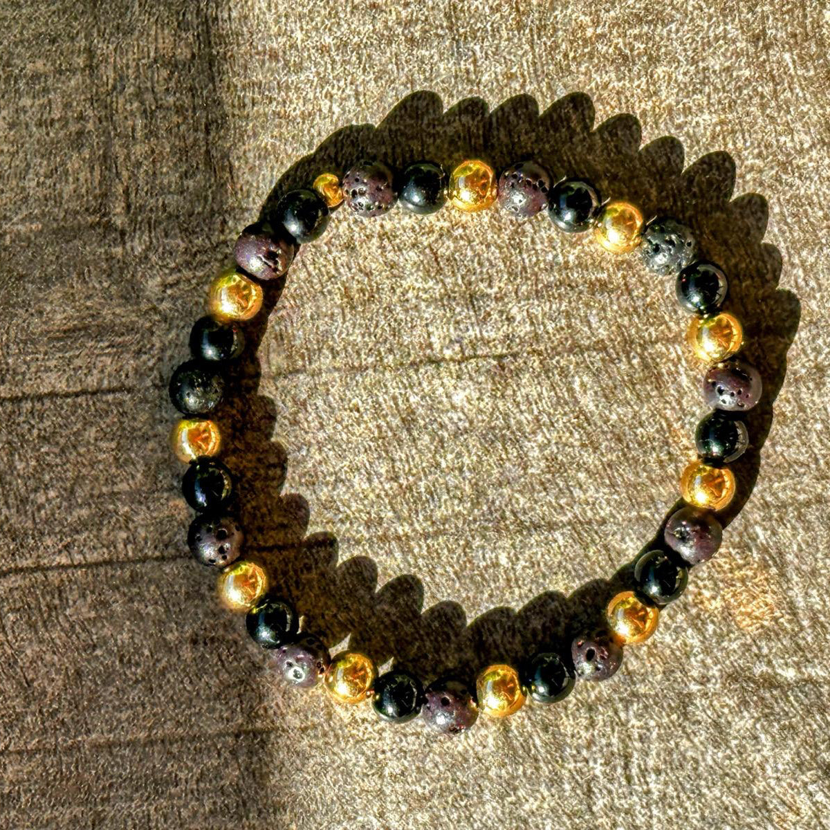 JAVA GOLDEN SHADOW | Lavasteen & obsidiaan armband | 6mm | Normal Fit