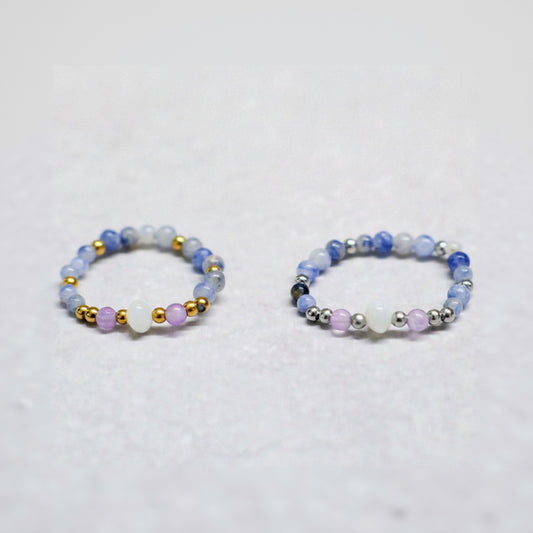 SHELLIGHT BLUE | Sodaliet & amethist ring | Goudkleurig | One size