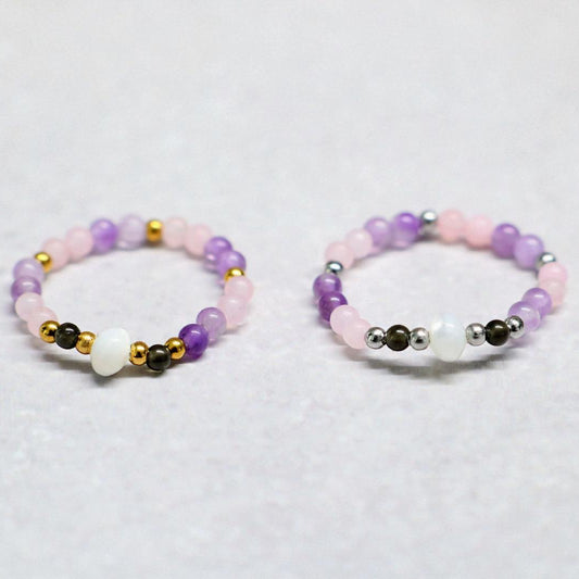 SHELLIGHT BLUSH | Rozenkwarts & amethist ring | Zilverkleurig | One size