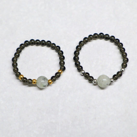 MINERAL BLACK | Kwarts & labradoriet ring | Goudkleurig | One size