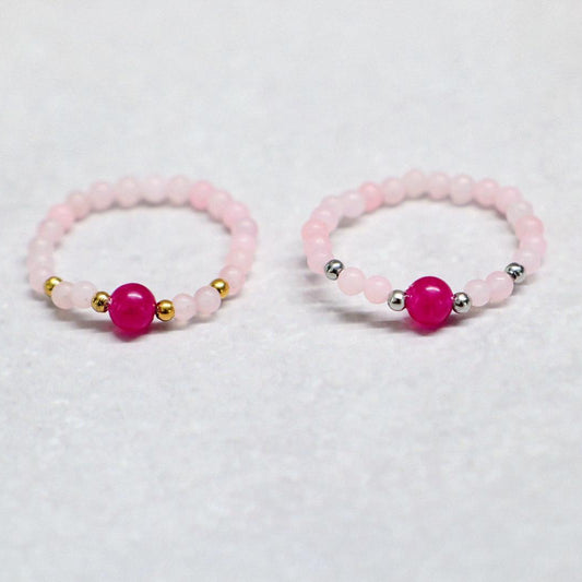 MINERAL FUCHSIA | Rozenkwarts & fuchsia kwarts ring | Goudkleurig | One size