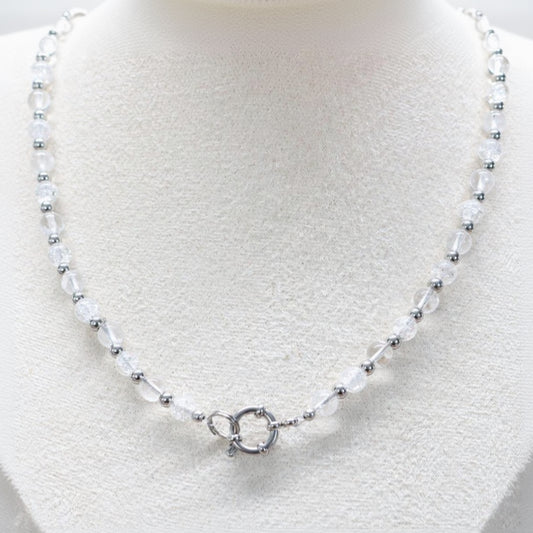 ZERMATT CRYSTAL | Bergkristal & craquelé kwarts ketting | 6mm | ca. 42cm