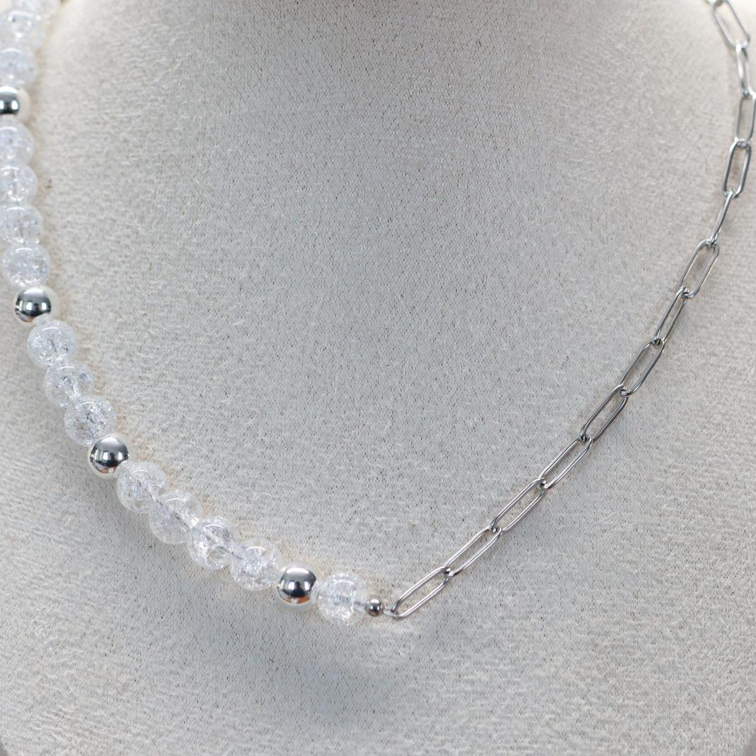 REINE CRYSTAL | Craquelé kwarts & hematiet ketting | 8mm | ca. 42cm