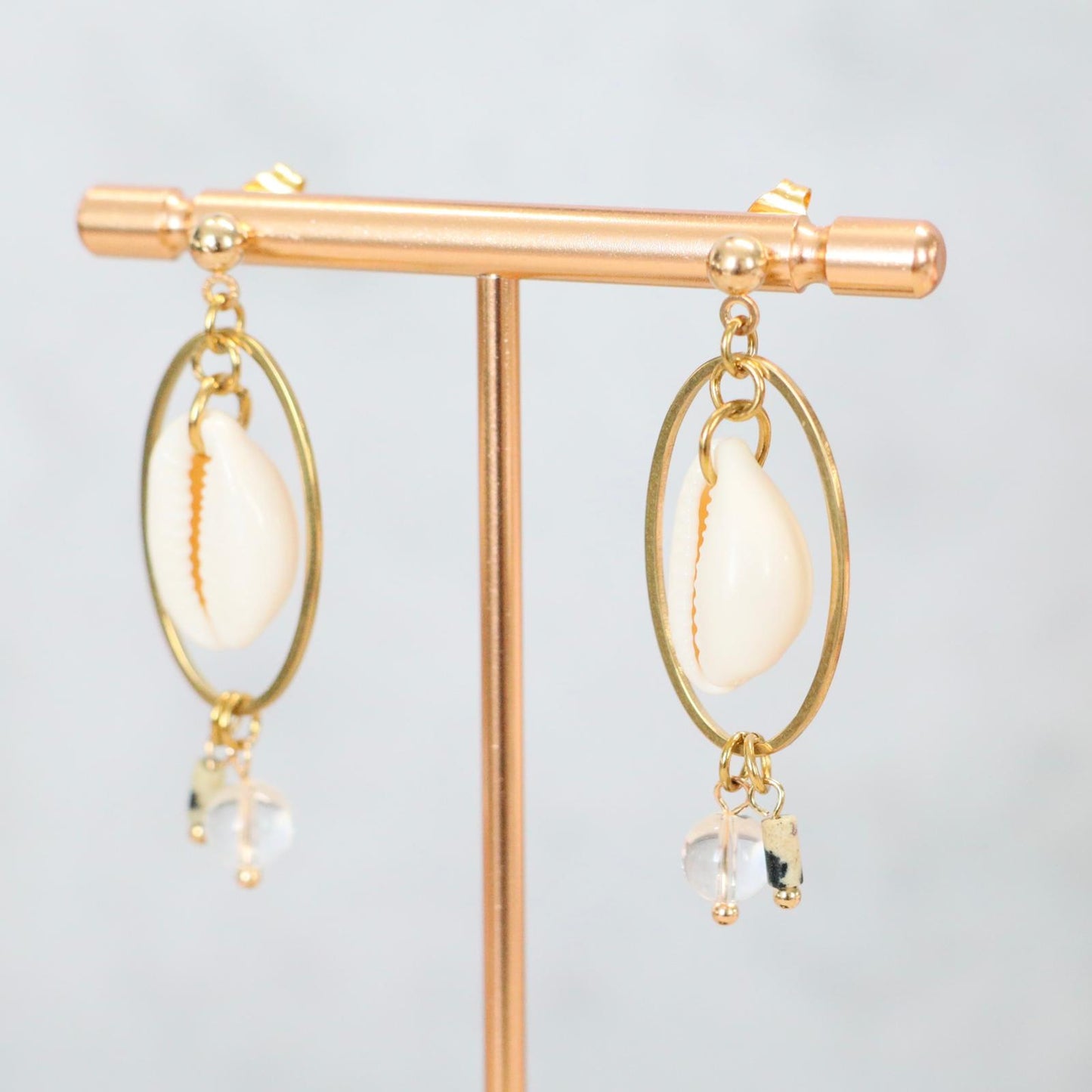 BALI SHELL | Oorbellen | schelp | kwarts & dalmatiër jaspis | rvs