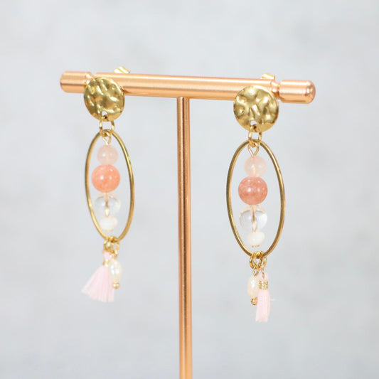 MALIBU BLUSH | Oorbellen | roze | natuursteen mix | rvs