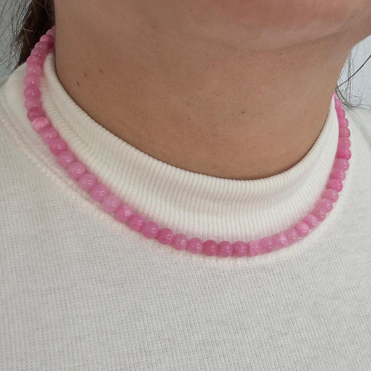 MALIBU PINK | Roze jade ketting | 6mm | Kreeftsluiting | 42cm