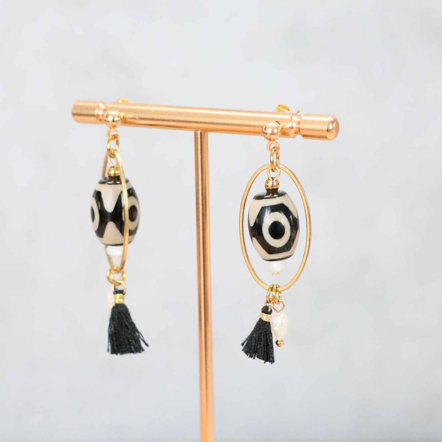 CASABLANCA NOIR | Oorbellen | dzi | zwart wit | rvs