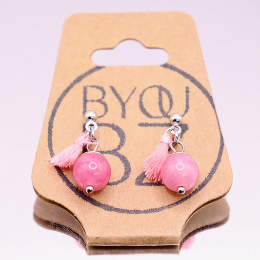 FRENCH BLUSH | Oorbellen | donker roze | aardbeienkwarts | rvs