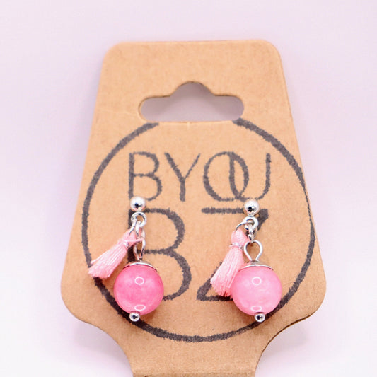 FRENCH BLUSH | Oorbellen | donker roze | aardbeienkwarts | rvs
