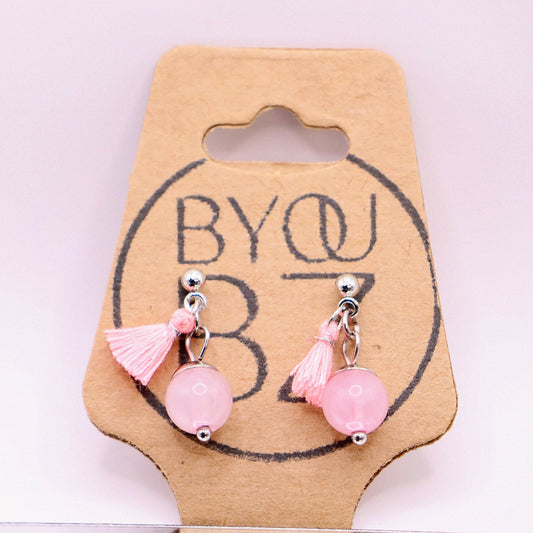 JAPAN BLUSH | Oorbellen | licht roze | rozenkwarts | rvs