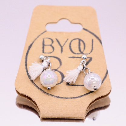 SANTORINI SHIMMER | Oorbellen | wit | craquelé kwarts | rvs