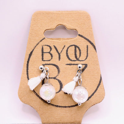 SANTORINI SHIMMER | Oorbellen | wit | craquelé kwarts | rvs