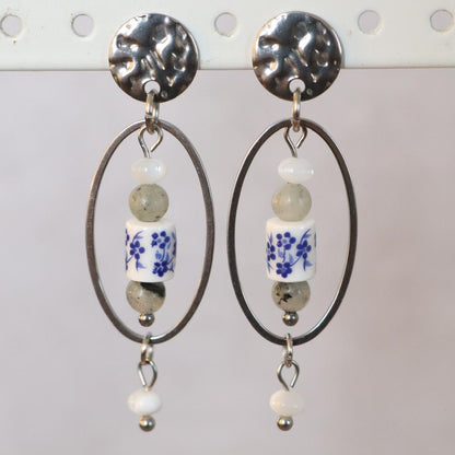 HARBOR DELFT | Oorbellen | blauw wit | rvs