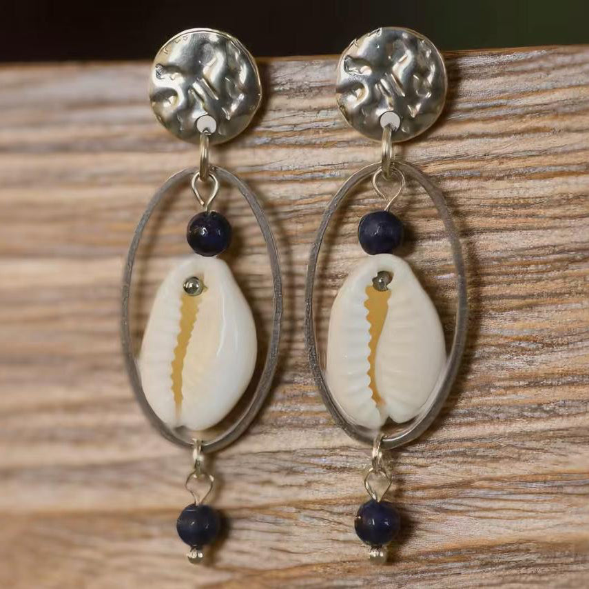 ZAKYNTHOS SHELL | Oorbellen | schelp & lapis lazuli | rvs