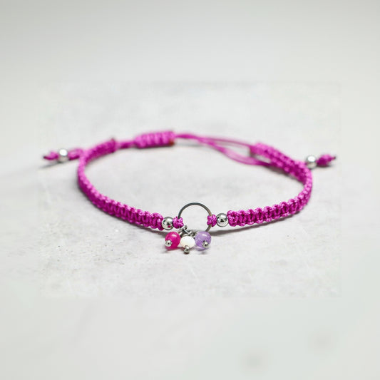FUCHSIA TRIO | Macramé armband | fuchsia | tricolor | zilver