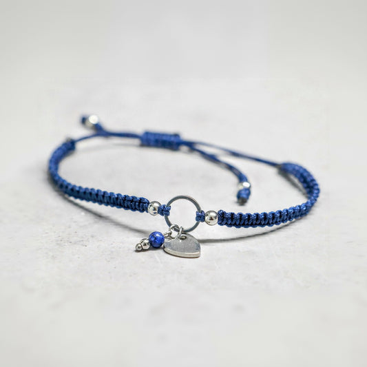 OCEAN HEART | Macramé armband | donkerblauw | hart | zilver