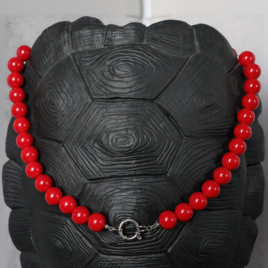 MARRAKECH RED | Koraal natuursteen ketting | 12mm | Boeislot | ca. 50cm
