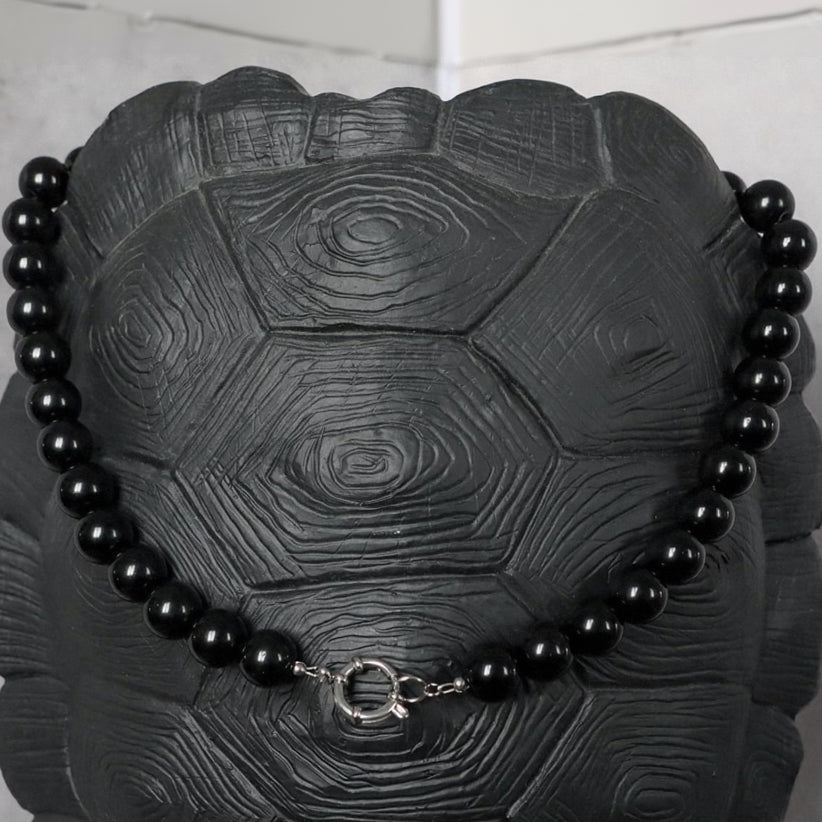 TENERIFE BLACK | Zwarte agaat natuursteen ketting | 12mm | ca. 50cm