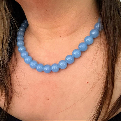 MYKONOS BABY BLUE | Jade natuursteen ketting | 12mm | ca. 50cm