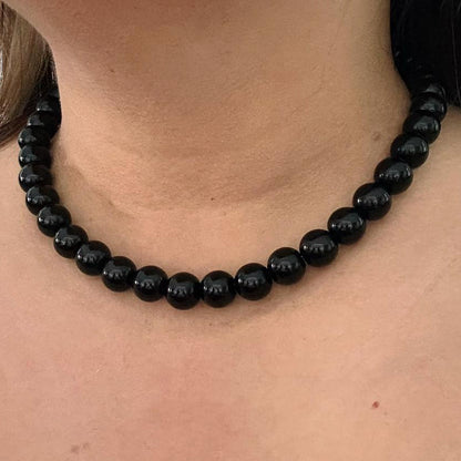 TENERIFE BLACK | Zwarte agaat natuursteen ketting | 12mm | ca. 50cm