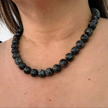 MADEIRA GREY | Larvikiet natuursteen ketting | 12mm | ca. 50cm
