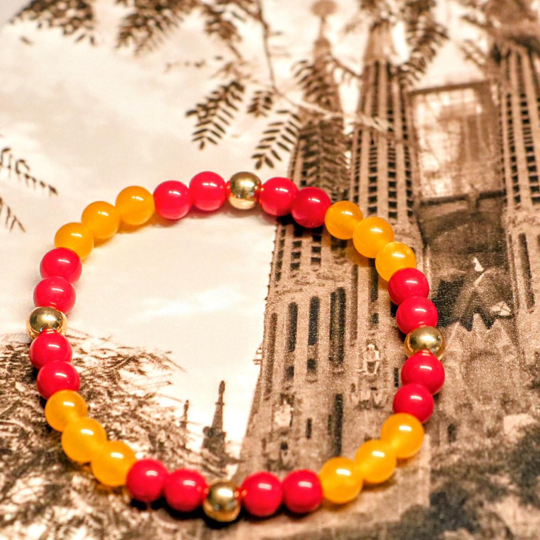 CÁDIZ SUNFIRE | Rood natuursteen & gele chalcedoon armband | 6mm | Normal Fit