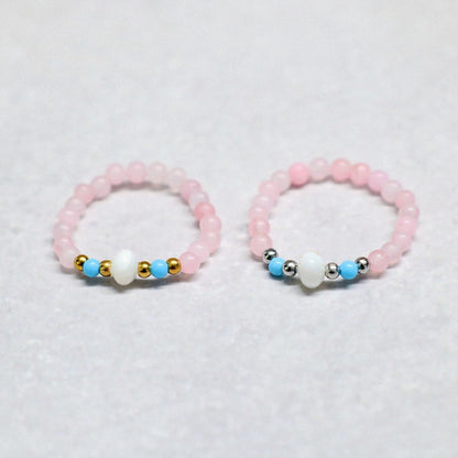 SHELLIGHT ROSE | Rozenkwarts & howliet ring | Goudkleurig | One size