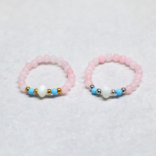 SHELLIGHT ROSE | Rozenkwarts & howliet ring | Goudkleurig | One size