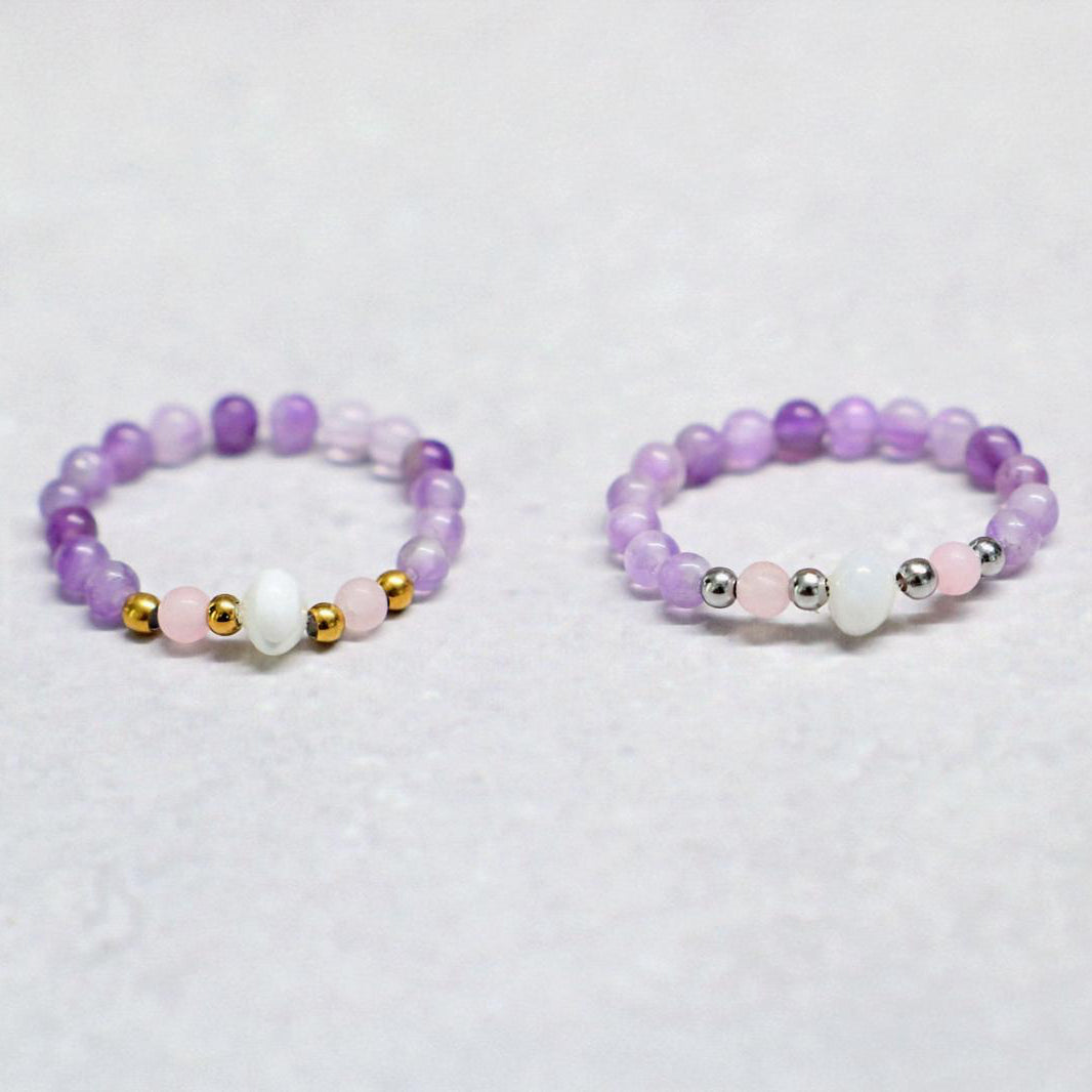 SHELLIGHT PURPLE | Amethist & rozenkwarts ring | Goudkleurig | One size