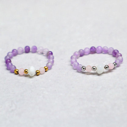 SHELLIGHT PURPLE | Amethist & rozenkwarts ring | Goudkleurig | One size