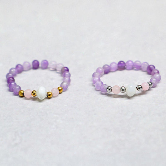 SHELLIGHT PURPLE | Amethist & rozenkwarts ring | Goudkleurig | One size