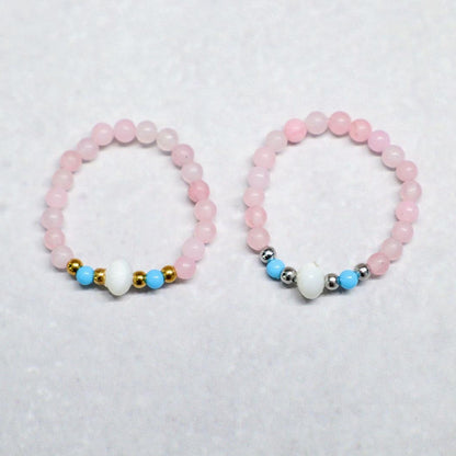 SHELLIGHT ROSE | Rozenkwarts & howliet ring | Zilverkleurig | One size