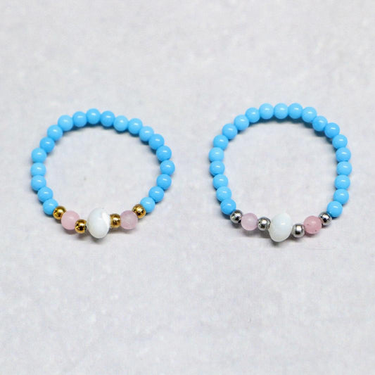 SHELLLIGHT TURQUOISE | Howliet, rozenkwarts & schelp ring | Goudkleurig | One size