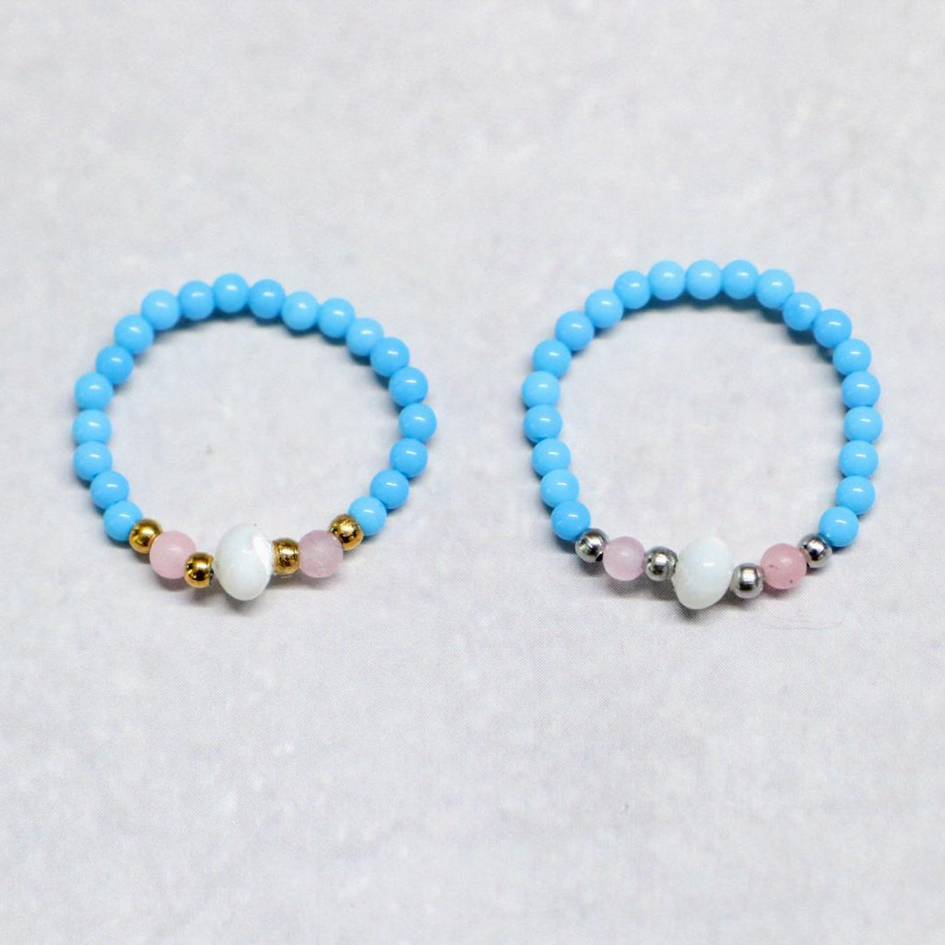 SHELLIGHT TURQUOISE | Howliet, rozenkwarts & schelp ring | Zilverkleurig | One size