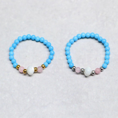 SHELLIGHT TURQUOISE | Howliet, rozenkwarts & schelp ring | Zilverkleurig | One size