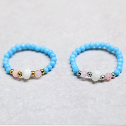 SHELLLIGHT TURQUOISE | Howliet, rozenkwarts & schelp ring | Goudkleurig | One size