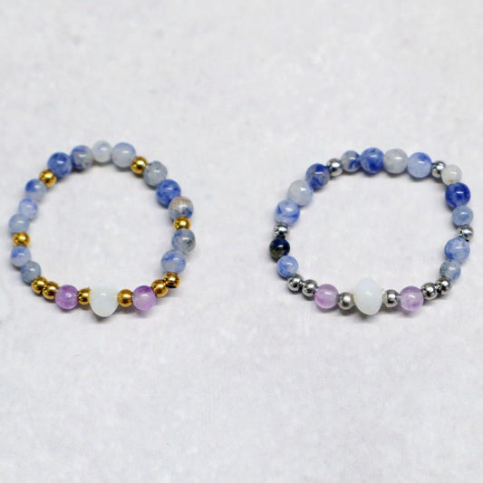SHELLIGHT BLUE | Sodaliet & amethist ring | Goudkleurig | One size