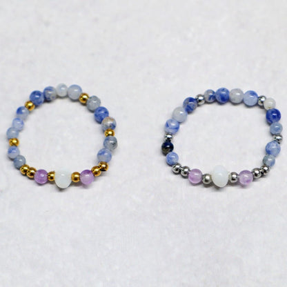SHELLIGHT BLUE | Sodaliet & amethist ring | Zilverkleurig | One size