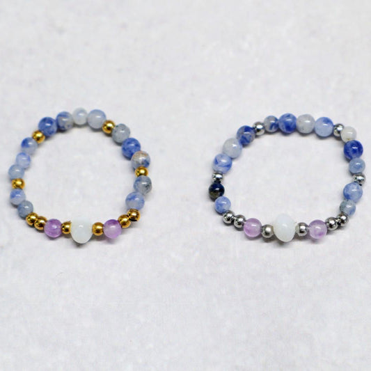 SHELLIGHT BLUE | Sodaliet & amethist ring | Zilverkleurig | One size