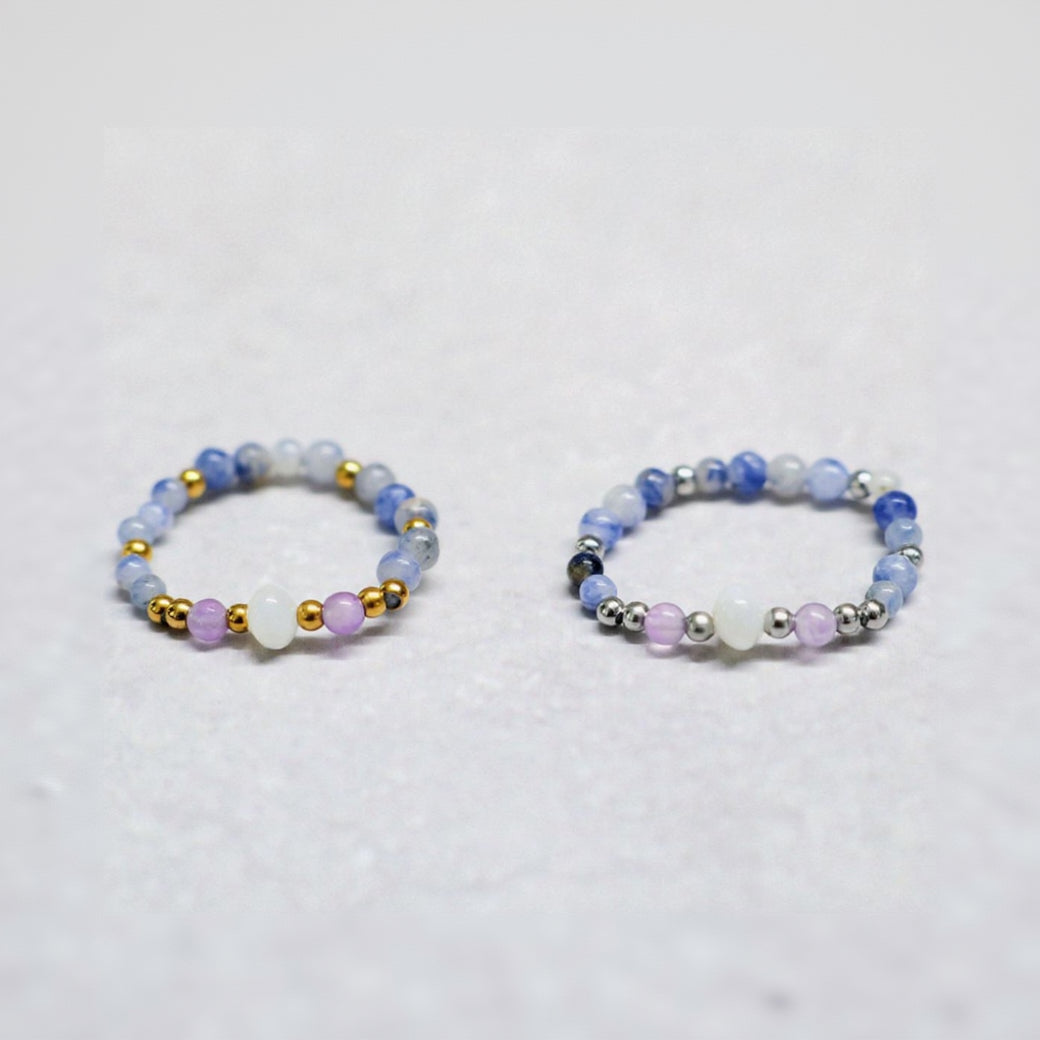 SHELLIGHT BLUE | Sodaliet & amethist ring | Goudkleurig | One size