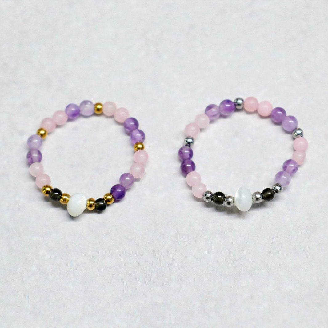 SHELLIGHT BLUSH | Rozenkwarts & amethist ring | Goudkleurig | One size
