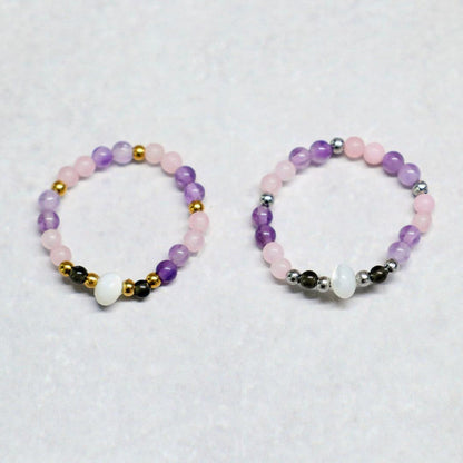 SHELLIGHT BLUSH | Rozenkwarts & amethist ring | Goudkleurig | One size