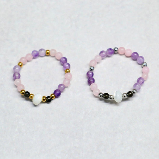 SHELLIGHT BLUSH | Rozenkwarts & amethist ring | Goudkleurig | One size