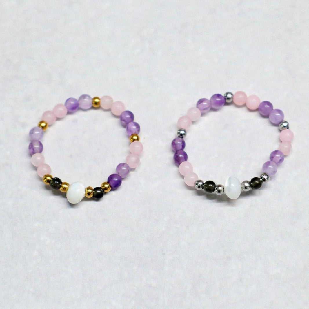 SHELLIGHT BLUSH | Rozenkwarts & amethist ring | Zilverkleurig | One size