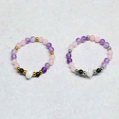 SHELLIGHT BLUSH | Rozenkwarts & amethist ring | Zilverkleurig | One size